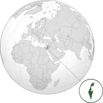 Location of Israel (in green) on the globe.