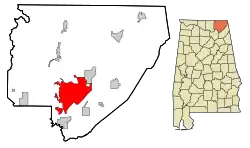 Location of Scottsboro in Jackson County, Alabama.