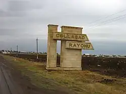 Road sign at the entrance to Jalilabad Raion