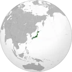 Projection of Asia with Japan's Area coloured green