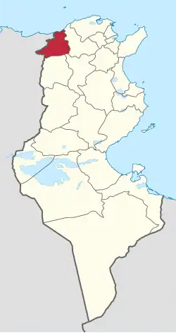 Map of Tunisia with Jendouba highlighted