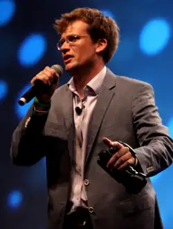 Green speaking at VidCon in 2012