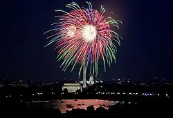 Fireworks over the National Mall in Washington, D.C. This is shown every year on the American public television network PBS.
