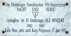This F-triangle at Hinzert honors French victims, especially the victims killed after Hitler's Nacht und Nebel directive