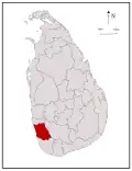 Area map of Kalutara District, extending inwards from the south west by west coast, in the Western Province of Sri Lanka