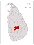 Area map of Kandy District, at the centre of the country with its south western boundary extending to the south, in the Central Province of Sri Lanka