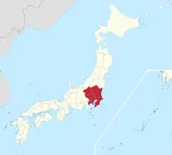 Map showing location of Kanto region within Japan