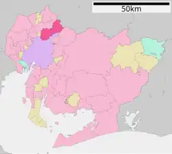 Location of Kasugai in Aichi Prefecture, highlighted in pink