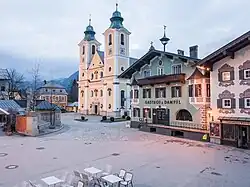 Town square with the Church of the Assumption of the Virgin Mary