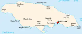 Location of Kingston shown within Jamaica