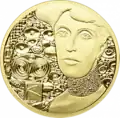 A gold coin with Adele Bloch-Bauer's portrait on it.