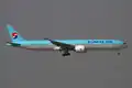 A Boeing 777 landing at Hong Kong International Airport in Hong Kong
