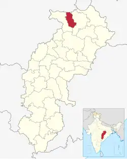 Location of Koriya district in Chhattisgarh