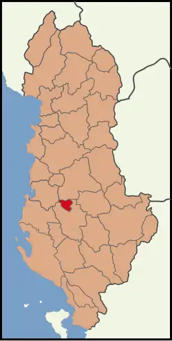 Map showing the district within Albania