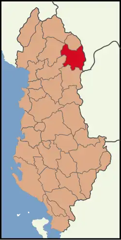 Map showing the district within Albania
