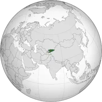 Location of &nbsp;Kyrgyzstan&nbsp;&nbsp;(green)