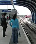 Westbound train approaching station