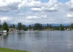 Northeast shore of lake on which the city is located