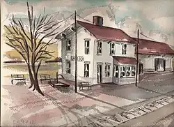 The former Milwaukee Railroad depot in Laredo. Watercolor by R.L. Huffstutter.