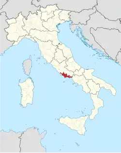 Map with the province of Latina in Italy
