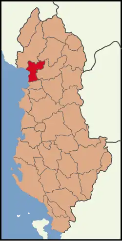 Map showing the district within Albania
