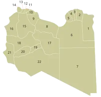 The current twenty-two shabiyat system in Libya (since 2007)