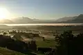 The morning fog in the Rhine Valley between Lienz / Altstätten and Rüthi.