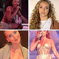 Lineup of Little Mix from 2011–2020 and since 2021. Clockwise from top left: Leigh-Anne Pinnock, Jade Thirlwall, Perrie Edwards, Jesy Nelson