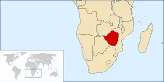 Location of Southern Rhodesia in southern Africa.