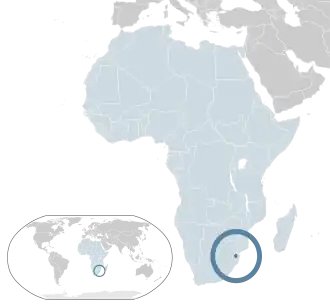 Location of Eswatini (dark blue)– in Africa (light blue)– in the African Union (light blue)