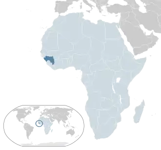 Location of &nbsp;Guinea&nbsp;&nbsp;(dark blue)–&nbsp;in Africa&nbsp;&nbsp;(light blue &&nbsp;dark grey)–&nbsp;in the African Union&nbsp;&nbsp;(light blue)