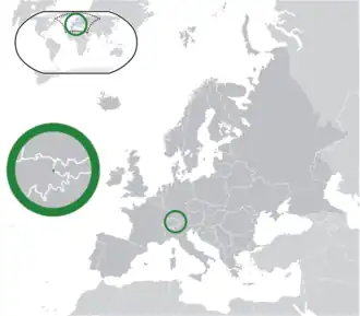 Location of &nbsp;Liechtenstein&nbsp;&nbsp;(green)on the European continent&nbsp;&nbsp;(dark grey)&nbsp; —&nbsp; [Legend]