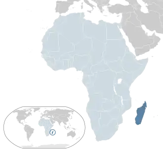Location of Madagascar (dark blue)– in Africa (light blue & dark grey)– in the African Union (light blue)