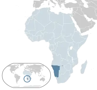 Location of &nbsp;Namibia&nbsp;&nbsp;(dark blue)–&nbsp;in Africa&nbsp;&nbsp;(light blue &&nbsp;dark grey)–&nbsp;in the African Union&nbsp;&nbsp;(light blue)