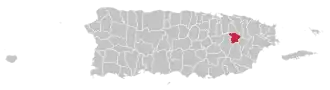 Map of Puerto Rico highlighting Gurabo Municipality