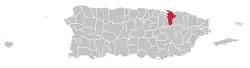Location of San Juan within the island of Puerto Rico