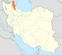 Map of Iran with Ardabīl highlighted