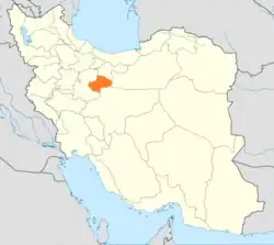 Map of Iran with Qom highlighted