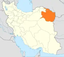 Map of Iran with Razavi Khorasan highlighted