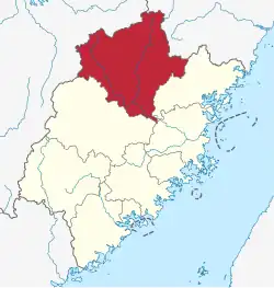 Location of Nanping City jurisdiction in Fujian
