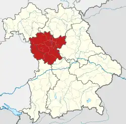 Map of Bavaria highlighting Middle Franconia (district)