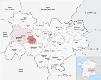 Location within the region Auvergne-Rhône-Alpes