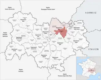 Location within the region Auvergne-Rhône-Alpes