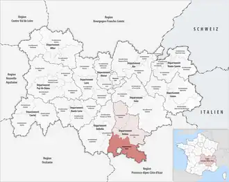 Location within the region Auvergne-Rhône-Alpes