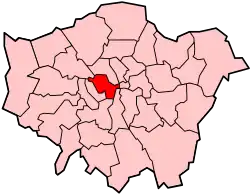Location of the London Borough of the City of Westminster in Greater London