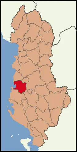 Map showing Lushnjë District within Albania