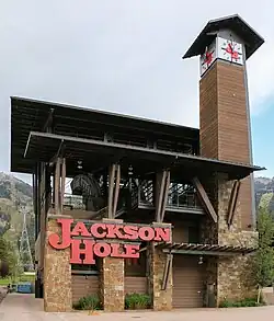 Clock tower and tram station in Teton Village