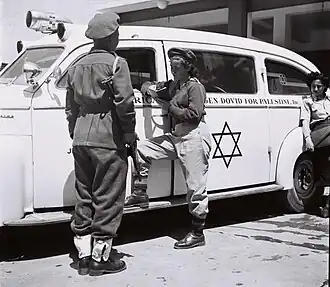 A Magen David Adom ambulance in June 1948, Palestine.
