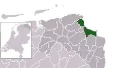 Highlighted position of Delfzijl in a municipal map of Groningen