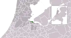 Highlighted position of Muiden in a municipal map of North Holland